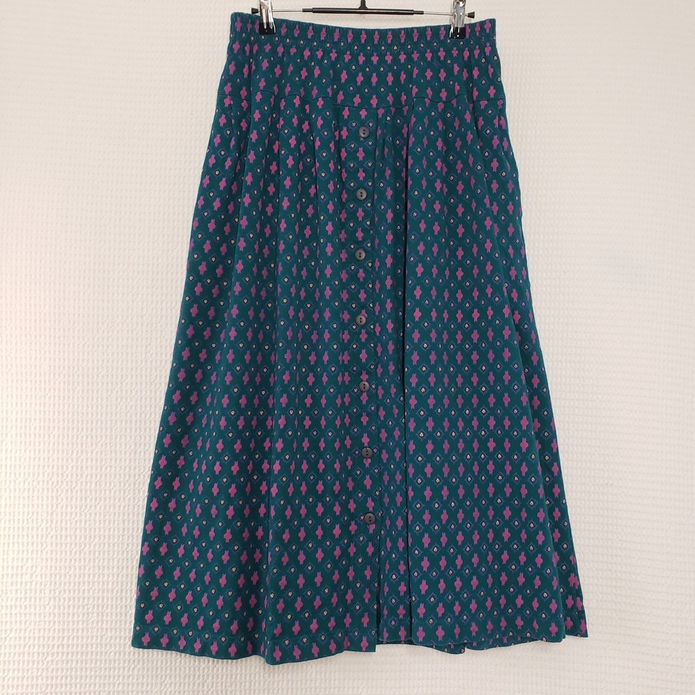 Vintage Izod 3pc Skirt Set XL Teal Pink Cardigan Henley Midi Skirt Stripe Modest - Picture 7 of 16